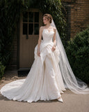 Load image into Gallery viewer, Ivory Wedding Gown with Graceful Full Length Silhouette and Dramatic Bridal Train