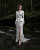 Load image into Gallery viewer, Silver Gray Elegant Floor Length Dress, Modern Formal Gown for Gala and Reception