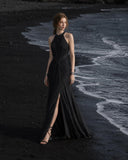 Load image into Gallery viewer, Black Long Formal Gown, Elegant Statement Evening Dress for Special Events