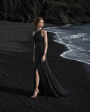 Load image into Gallery viewer, Black Long Formal Gown, Elegant Statement Evening Dress for Special Events