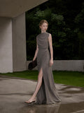 Load image into Gallery viewer, Silver Gray Elegant Floor Length Dress, Modern Formal Gown for Gala and Reception
