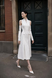 Load image into Gallery viewer, White Two Piece Midi Set, Crop Top and Skirt Formal Outfit for Special Occasion