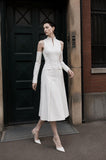 Load image into Gallery viewer, White Two Piece Midi Set, Crop Top and Skirt Formal Outfit for Special Occasion