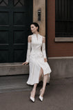 Load image into Gallery viewer, White Two Piece Midi Set, Crop Top and Skirt Formal Outfit for Special Occasion