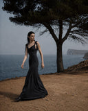 Load image into Gallery viewer, Black Formal Evening Dress with Refined Full Length Silhouette for Reception and Gala
