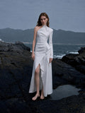 Load image into Gallery viewer, White Slit Midi Dress, Elegant Formal Party Dress for Reception and Special Event