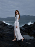 Load image into Gallery viewer, White Slit Midi Dress, Elegant Formal Party Dress for Reception and Special Event