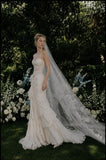 Load image into Gallery viewer, Ivory Wedding Gown with Graceful Full Length Silhouette and Dramatic Bridal Train