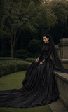 Load image into Gallery viewer, Black Alternative Wedding Gown with Flowing Train and Gothic Bridal Style