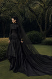 Load image into Gallery viewer, Black Alternative Wedding Gown with Flowing Train and Gothic Bridal Style