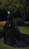 Load image into Gallery viewer, Black Alternative Wedding Gown with Flowing Train and Gothic Bridal Style