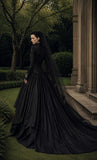 Load image into Gallery viewer, Black Alternative Wedding Gown with Flowing Train and Gothic Bridal Style