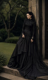 Load image into Gallery viewer, Black Alternative Wedding Gown with Flowing Train and Gothic Bridal Style
