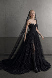Load image into Gallery viewer, Black Statement Bridal Dress with Dramatic Full Length Wedding Silhouette