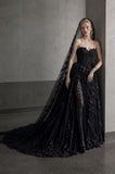 Load image into Gallery viewer, Black Statement Bridal Dress with Dramatic Full Length Wedding Silhouette