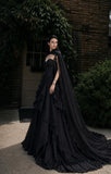 Load image into Gallery viewer, Black Gothic Wedding Dress with Elegant Train, Dark Romantic Bridal Gown