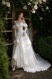 Load image into Gallery viewer, Ivory Wedding Gown with Graceful Full Length Silhouette and Dramatic Bridal Train