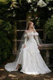 Load image into Gallery viewer, Ivory Wedding Gown with Graceful Full Length Silhouette and Dramatic Bridal Train