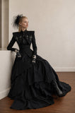 Load image into Gallery viewer, Black Gothic Wedding Dress with Elegant Train, Dark Romantic Bridal Gown