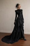 Load image into Gallery viewer, Black Gothic Wedding Dress with Elegant Train, Dark Romantic Bridal Gown