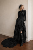 Load image into Gallery viewer, Black Gothic Wedding Dress with Elegant Train, Dark Romantic Bridal Gown