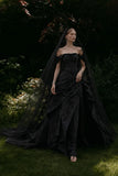 Load image into Gallery viewer, Black Alternative Wedding Gown with Flowing Train and Gothic Bridal Style