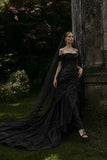 Load image into Gallery viewer, Black Alternative Wedding Gown with Flowing Train and Gothic Bridal Style