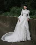 Load image into Gallery viewer, White Formal Bridal Dress with Elegant Train, Romantic Wedding Gown
