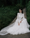 Load image into Gallery viewer, White Formal Bridal Dress with Elegant Train, Romantic Wedding Gown