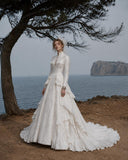 Load image into Gallery viewer, White Statement Wedding Dress with Flowing Skirt and Refined Bridal Silhouette