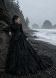 Load image into Gallery viewer, Black Gothic Bridal Gown with Dramatic Train, Alternative Wedding Dress