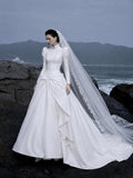 Load image into Gallery viewer, White Wedding Gown with Graceful Full Length Silhouette and Dramatic Bridal Train