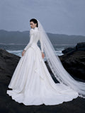 Load image into Gallery viewer, White Wedding Gown with Graceful Full Length Silhouette and Dramatic Bridal Train