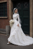 Load image into Gallery viewer, White Statement Wedding Dress with Flowing Skirt and Refined Bridal Silhouette