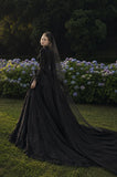 Load image into Gallery viewer, Black Gothic Bridal Gown with Dramatic Train, Alternative Wedding Dress