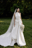 Load image into Gallery viewer, White Wedding Gown with Graceful Full Length Silhouette and Dramatic Bridal Train