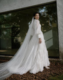 Load image into Gallery viewer, White Formal Bridal Dress with Elegant Train, Romantic Wedding Gown