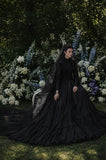 Load image into Gallery viewer, Black Alternative Wedding Gown with Flowing Train and Gothic Bridal Style