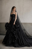 Load image into Gallery viewer, Black Gothic Wedding Dress with Elegant Train, Dark Romantic Bridal Gown