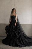 Load image into Gallery viewer, Black Gothic Wedding Dress with Elegant Train, Dark Romantic Bridal Gown