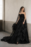 Load image into Gallery viewer, Black Gothic Wedding Dress with Elegant Train, Dark Romantic Bridal Gown