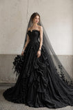 Load image into Gallery viewer, Black Gothic Wedding Dress with Elegant Train, Dark Romantic Bridal Gown