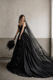 Load image into Gallery viewer, Black Gothic Wedding Dress with Elegant Train, Dark Romantic Bridal Gown