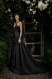 Load image into Gallery viewer, Black Gothic Bridal Gown with Dramatic Train, Alternative Wedding Dress