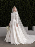 Load image into Gallery viewer, White Formal Bridal Dress with Elegant Train, Romantic Wedding Gown