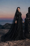 Load image into Gallery viewer, Black Gothic Bridal Gown with Dramatic Train, Alternative Wedding Dress