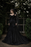 Load image into Gallery viewer, Black Alternative Wedding Gown with Flowing Train and Gothic Bridal Style