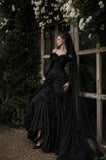 Load image into Gallery viewer, Black Alternative Wedding Gown with Flowing Train and Gothic Bridal Style