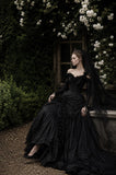 Load image into Gallery viewer, Black Alternative Wedding Gown with Flowing Train and Gothic Bridal Style