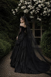 Load image into Gallery viewer, Black Alternative Wedding Gown with Flowing Train and Gothic Bridal Style